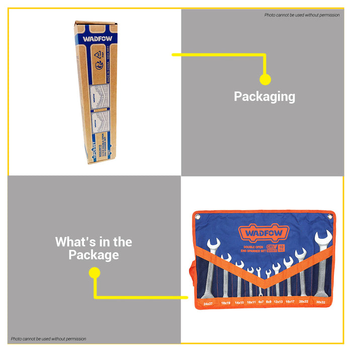 BUILDMATE Wadfow 10pcs Double Open End Spanner Set 6-32mm Chrome Plated Double Ended Combination Wrench Automotive Tool Kit WDS2M10 - WHT