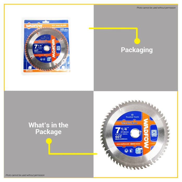 BUILDMATE Wadfow TCT Saw Blade 60T Ø185mmx20mm Tungsten Carbide Tipped Wood Cutting Blade for Circular Saw WTC1K03 - WHT
