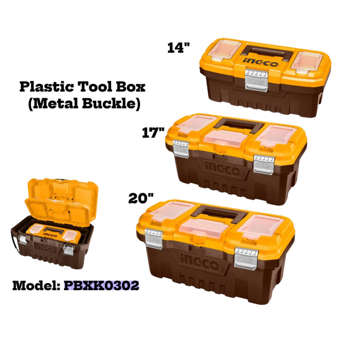 INGCO 3pcs Plastic Tool Boxes Set | Organizer Storages Boxes (Metal Buckle)  -  14" 17" 20" PBXK0302 IHT