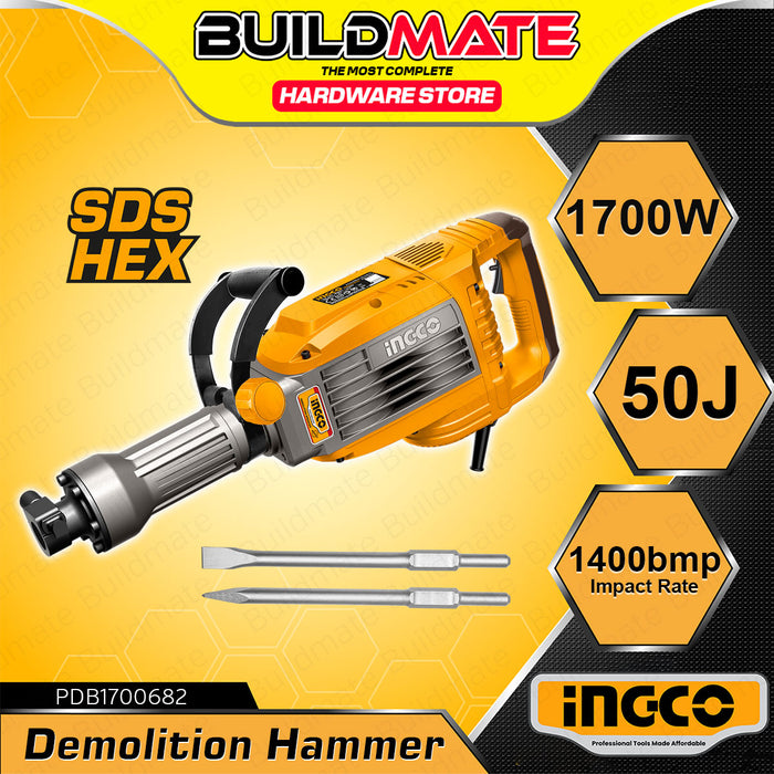 BUILDMATE Ingco Demolition Jack Hammer 1700W Industrial Hammer Demolition Concrete Breaker Drill Hammer Machine Jackhammer Tool - IPT