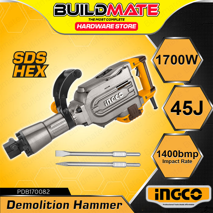 BUILDMATE Ingco Demolition Jack Hammer 1700W Industrial Hammer Demolition Concrete Breaker Drill Hammer Machine Jackhammer Tool - IPT