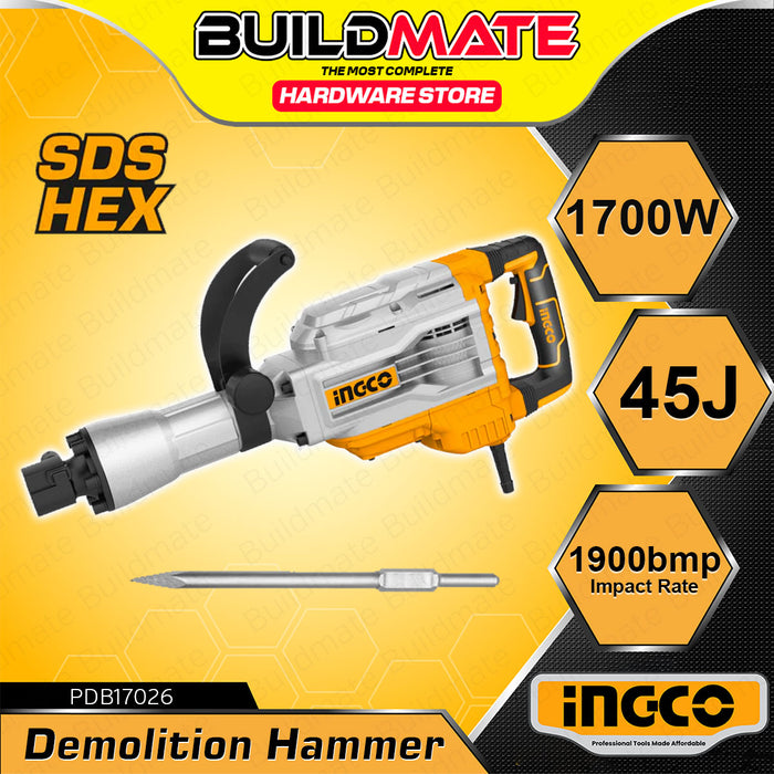 BUILDMATE Ingco Demolition Jack Hammer 1700W Industrial Hammer Demolition Concrete Breaker Drill Hammer Machine Jackhammer Tool - IPT