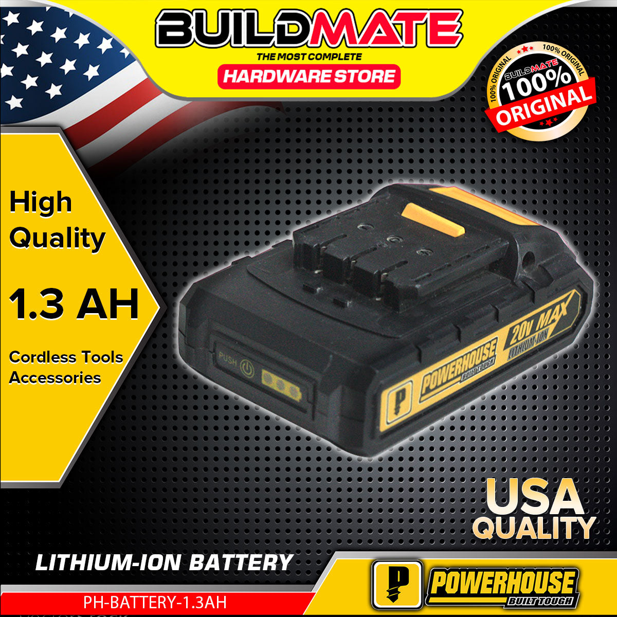 BUILDMATE Powerhouse Lithium-Ion Battery 1.3Ah Rechargeable Power Sour ...