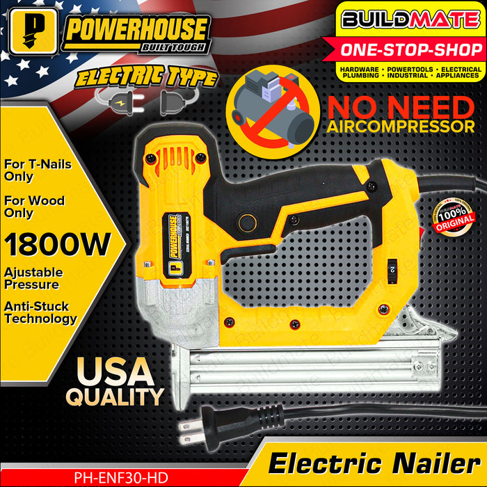 POWERHOUSE Electric Nailer Gun With Adjustable Pressure And Anti Stuck Technology 1800W PH-ENF30-HD
