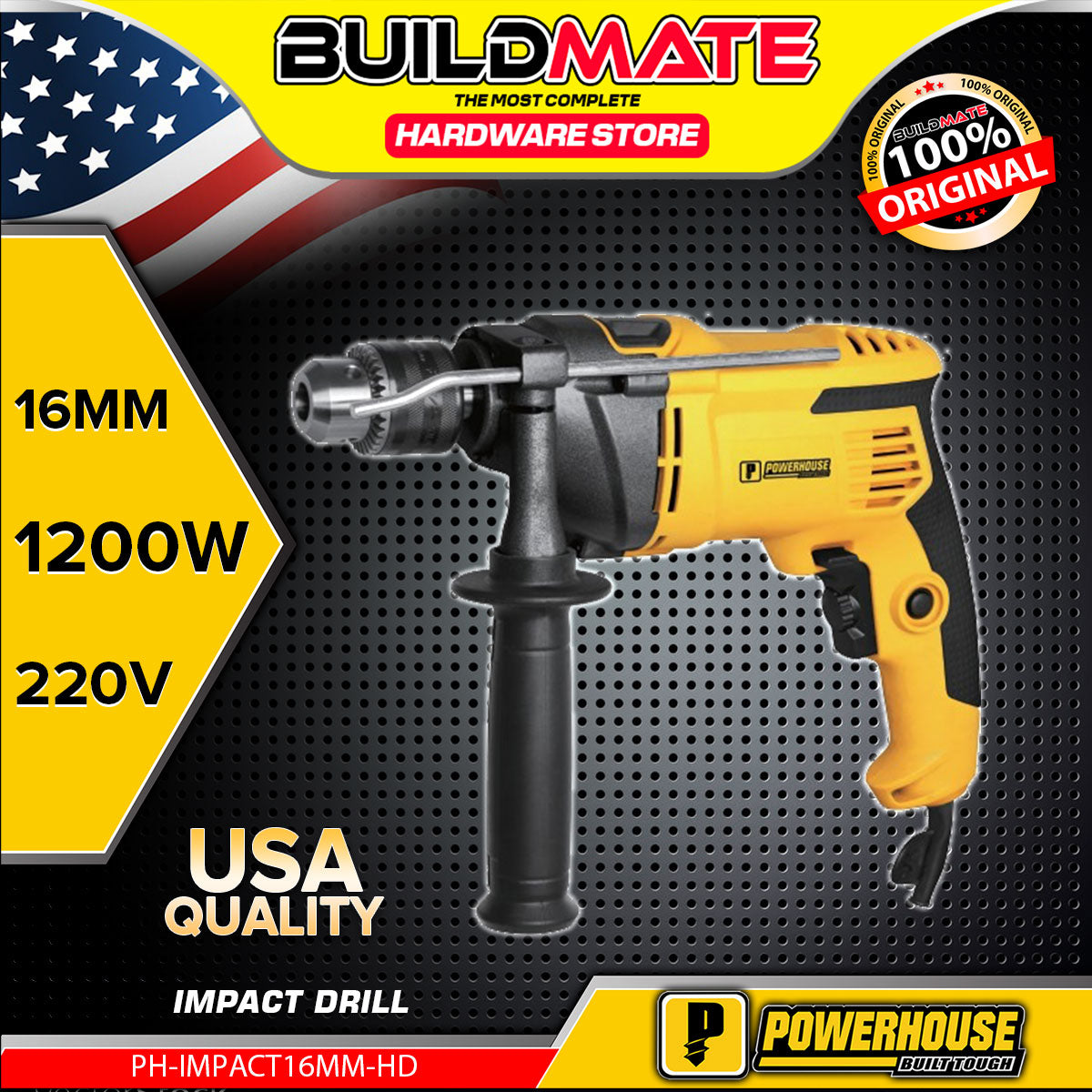 Buildrite Power Tools BUILDMATE Powerhouse 1200W Impact Drill With Hammering & Drilling Func ...