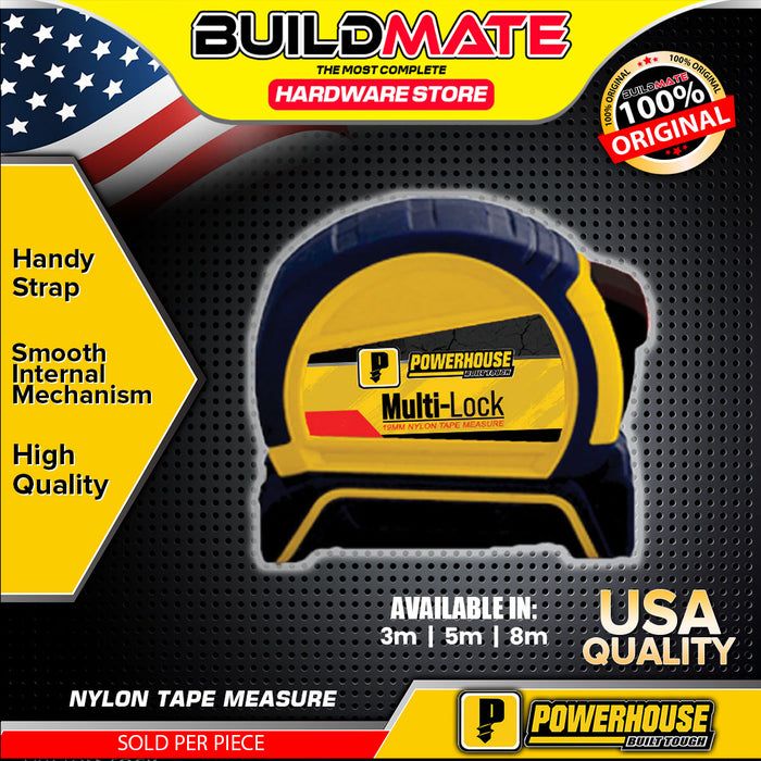 POWERHOUSE Multi Lock Nylon Tape Measure 3m | 5m | 8m SOLD PER PIECE •BUILDMATE• PHHT