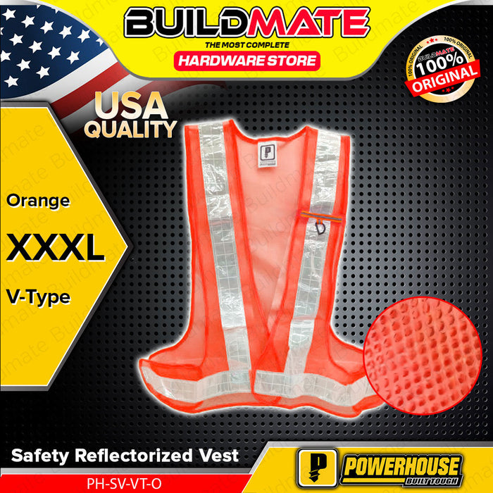 BUILDMATE Powerhouse Reflectorized Safety Vest V-Type Lime Green / Orange XXXL Reflective Work Vest Workwear Safety Gear PH-SV-VT - PHHT