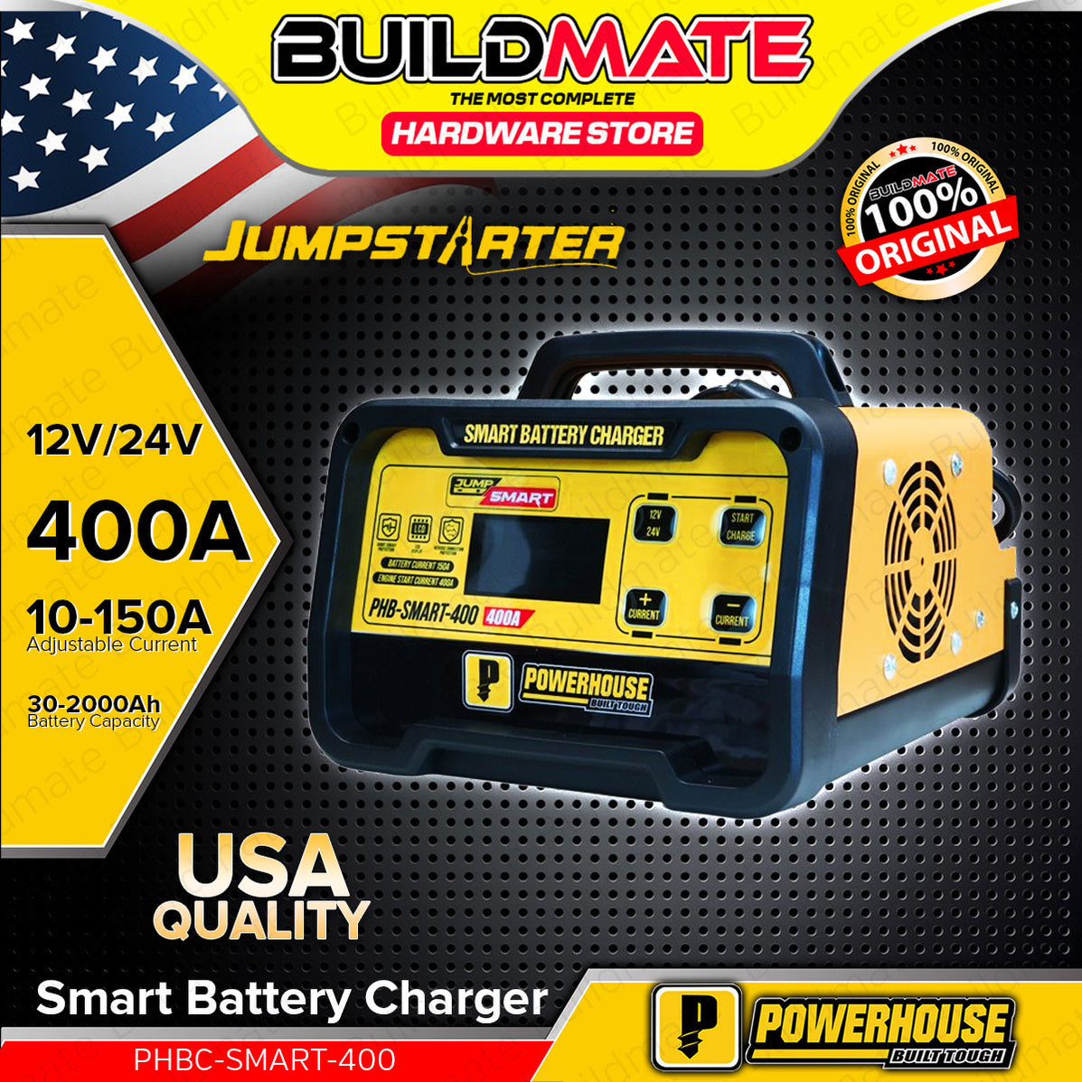 BUILDMATE Powerhouse 200A / 400A Smart Battery Charger 12V/24V With De ...