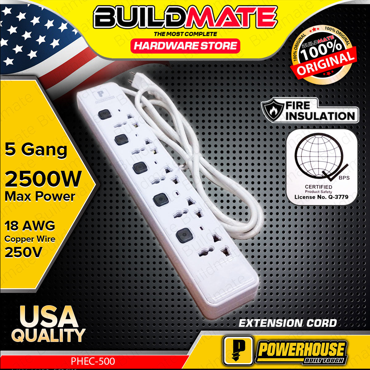 POWERHOUSE Electric Extension Cord Individual Switch Overload Protecti ...