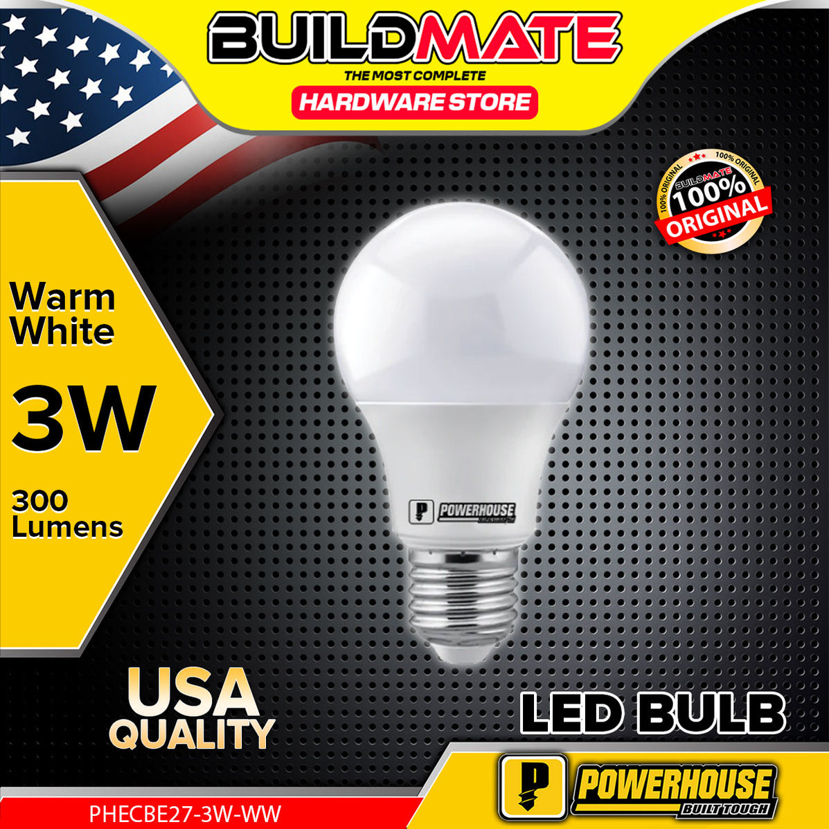BUILDMATE Powerhouse Electric LED Classic Light Bulb E27 3W 6500K DayL ...