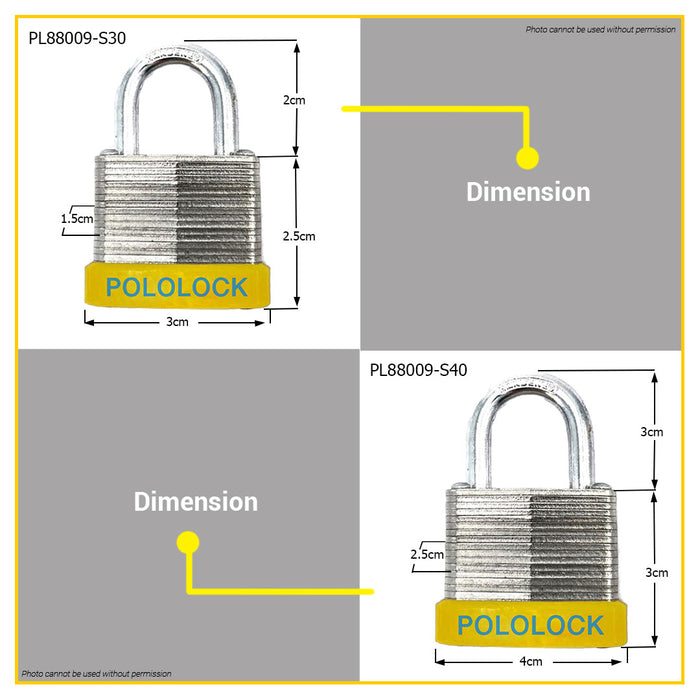 BUILDMATE Pololock Laminated Padlock Short Shackle 30MM - 65MM Solid Brass Keyed Wide Lock PL88009