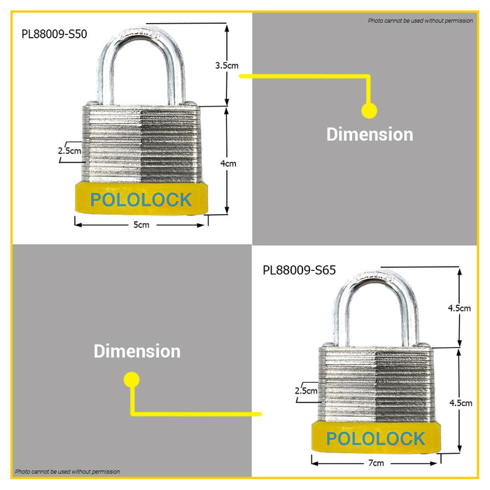BUILDMATE Pololock Laminated Padlock Short Shackle 30MM - 65MM Solid Brass Keyed Wide Lock PL88009