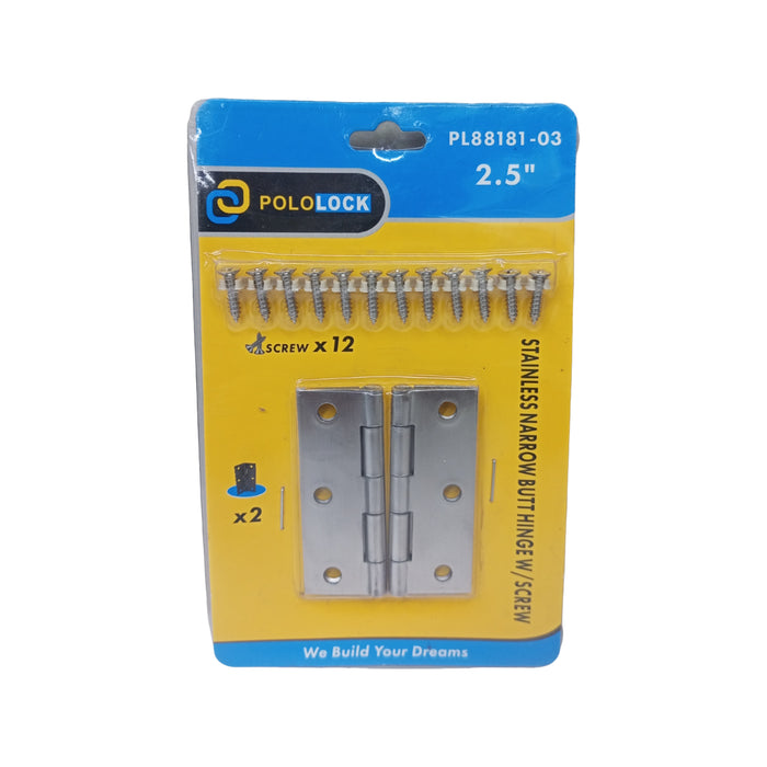BUILDMATE x POLOLOCK Stainless Steel Narrow Butt Hinges with Screws 1.5” / 2” / 2.5” / 3” / 3.5” – Durable Door & Cabinet Hinge Set