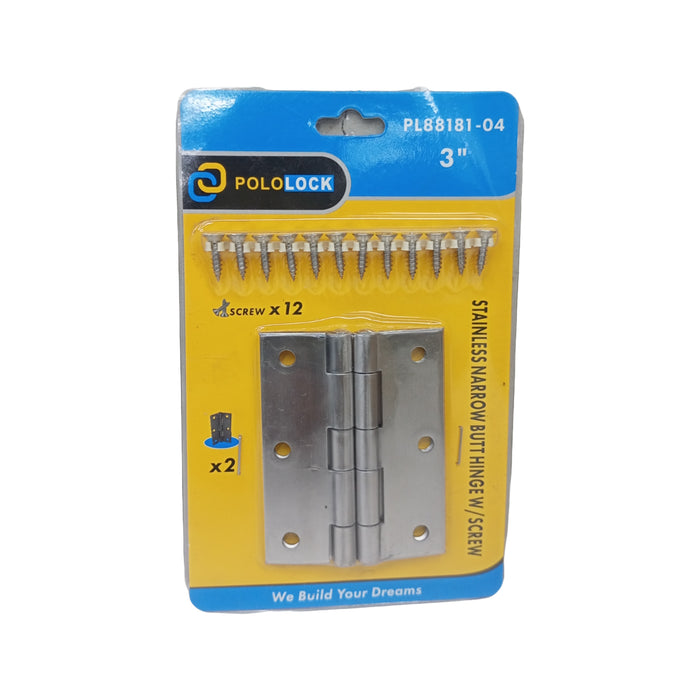 BUILDMATE x POLOLOCK Stainless Steel Narrow Butt Hinges with Screws 1.5” / 2” / 2.5” / 3” / 3.5” – Durable Door & Cabinet Hinge Set