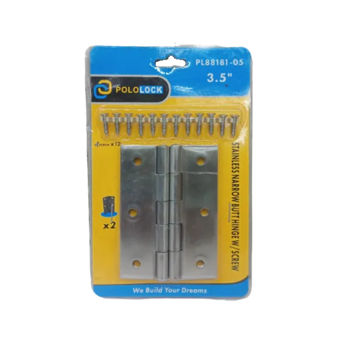 BUILDMATE x POLOLOCK Stainless Steel Narrow Butt Hinges with Screws 1.5” / 2” / 2.5” / 3” / 3.5” – Durable Door & Cabinet Hinge Set