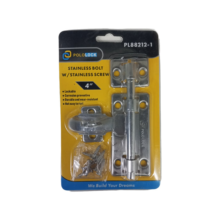 BUILDMATE x POLOLOCK Stainless Steel Barrel Bolt with Screws 4” / 6” / 8” – Lockable, Rust-Resistant Door Latch for Home, Gate & Cabinet