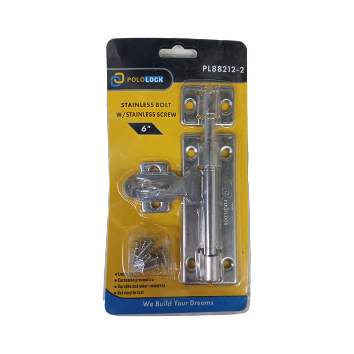 BUILDMATE x POLOLOCK Stainless Steel Barrel Bolt with Screws 4” / 6” / 8” – Lockable, Rust-Resistant Door Latch for Home, Gate & Cabinet