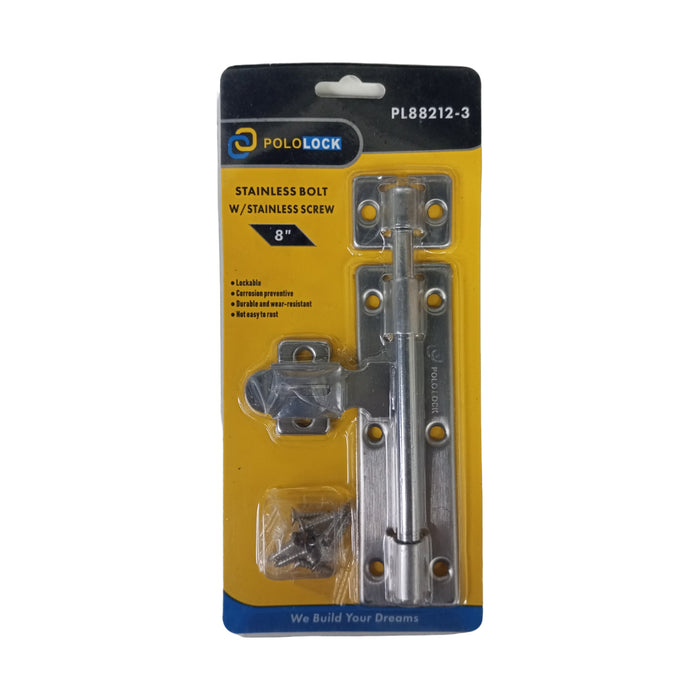 BUILDMATE x POLOLOCK Stainless Steel Barrel Bolt with Screws 4” / 6” / 8” – Lockable, Rust-Resistant Door Latch for Home, Gate & Cabinet