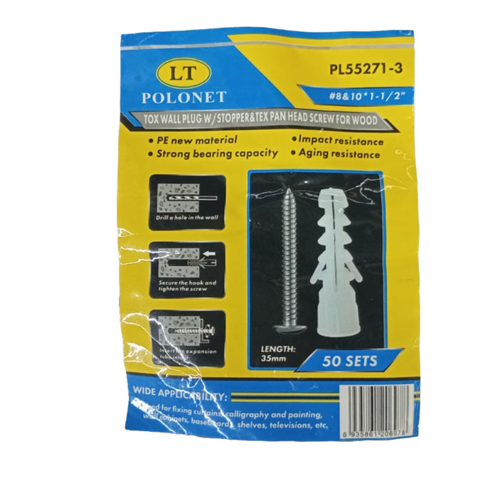 BUILDMATE x POLOLOCK Tox with Screws #6 / #8 / #10 – 4.2x26mm, 4.8x37mm, 4.8x43mm | Heavy-Duty Wall Plug & Screw Set for Mounting and Installation