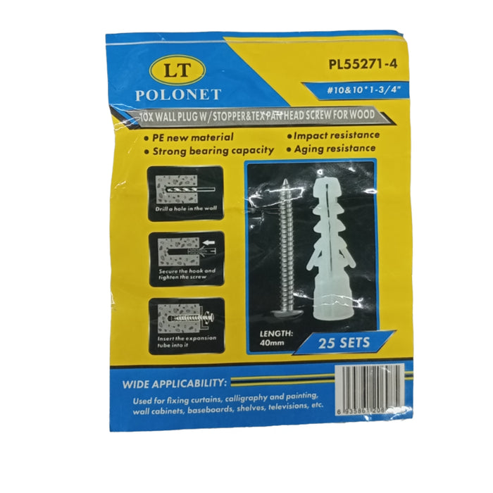 BUILDMATE x POLOLOCK Tox with Screws #6 / #8 / #10 – 4.2x26mm, 4.8x37mm, 4.8x43mm | Heavy-Duty Wall Plug & Screw Set for Mounting and Installation