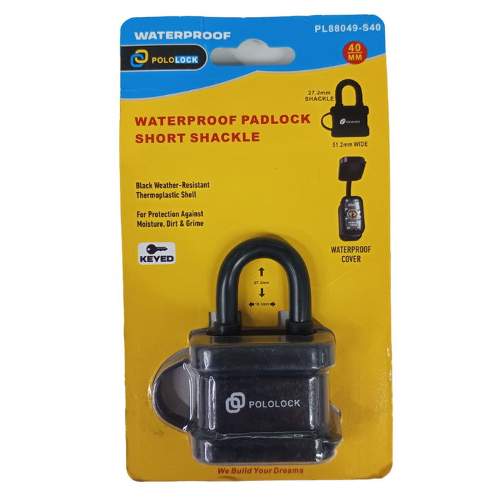 BUILDMATE x POLOLOCK Waterproof Padlock Short Shackle 40mm & 50mm | Heavy-Duty Weather-Resistant Security Lock