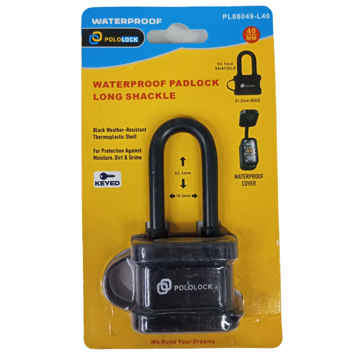 BUILDMATE x POLOLOCK Waterproof Padlock Long Shackle 40mm & 50mm | Weather-Resistant Thermoplastic Security Lock