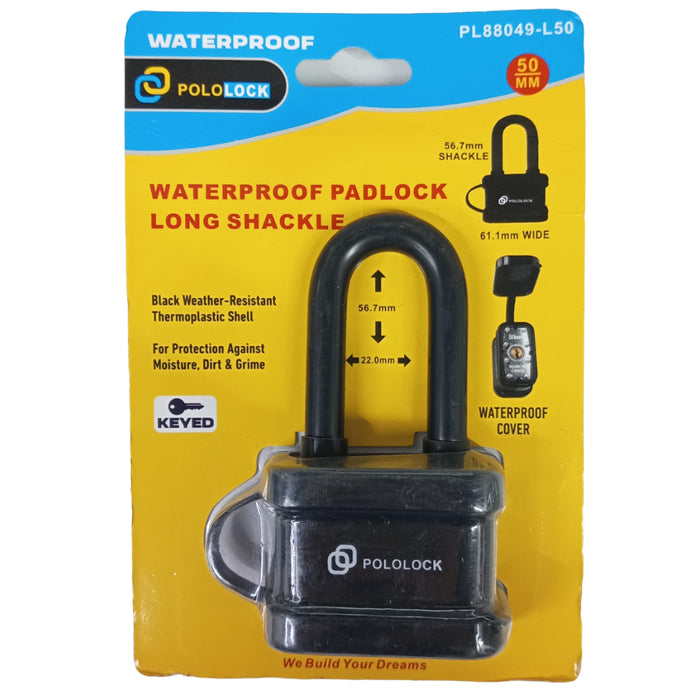 BUILDMATE x POLOLOCK Waterproof Padlock Long Shackle 40mm & 50mm | Weather-Resistant Thermoplastic Security Lock