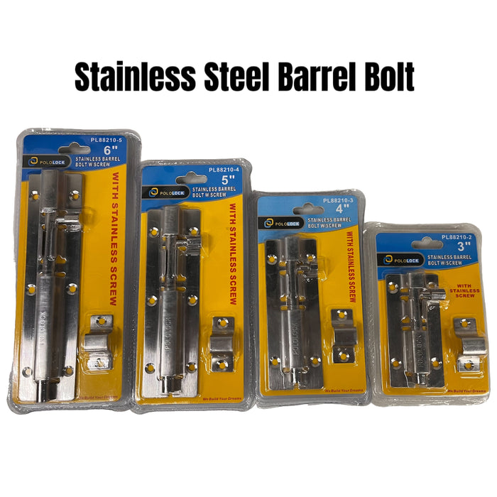 BUILDMATE x POLOLOCK Stainless Steel Barrel Bolt with Screws 3”/4”/5”/6” – Heavy-Duty Door Lock Latch for Gates, Cabinets & Doors