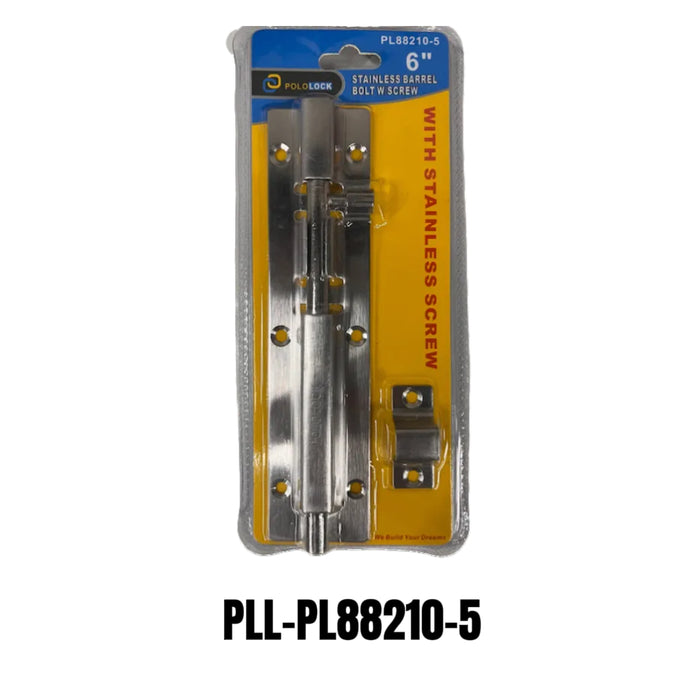 BUILDMATE x POLOLOCK Stainless Steel Barrel Bolt with Screws 3”/4”/5”/6” – Heavy-Duty Door Lock Latch for Gates, Cabinets & Doors