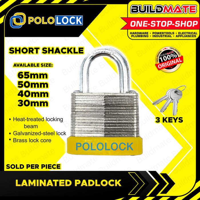 BUILDMATE Pololock Laminated Padlock Short Shackle 30MM - 65MM Solid Brass Keyed Wide Lock PL88009