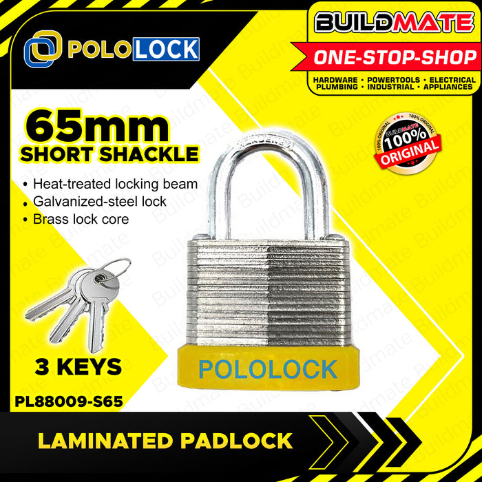 BUILDMATE Pololock Laminated Padlock Short Shackle 30MM - 65MM Solid Brass Keyed Wide Lock PL88009