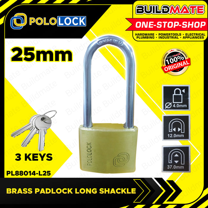BUILDMATE Pololock Brass Padlock LONG Shackle 20MM - 60MM Anti-Theft Keyed Lock with Keys - PL88014