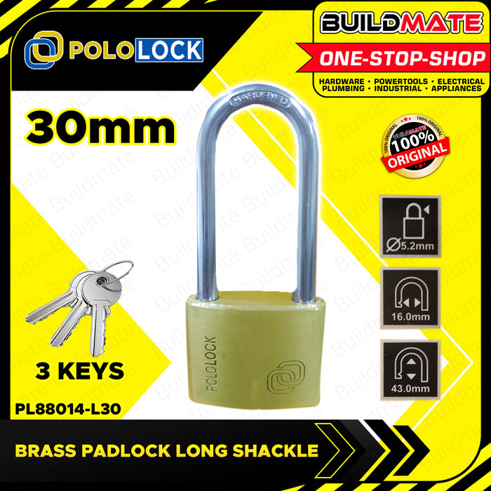 BUILDMATE Pololock Brass Padlock LONG Shackle 20MM - 60MM Anti-Theft Keyed Lock with Keys - PL88014