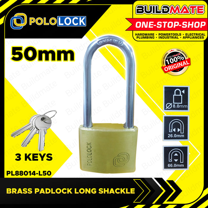 BUILDMATE Pololock Brass Padlock LONG Shackle 20MM - 60MM Anti-Theft Keyed Lock with Keys - PL88014