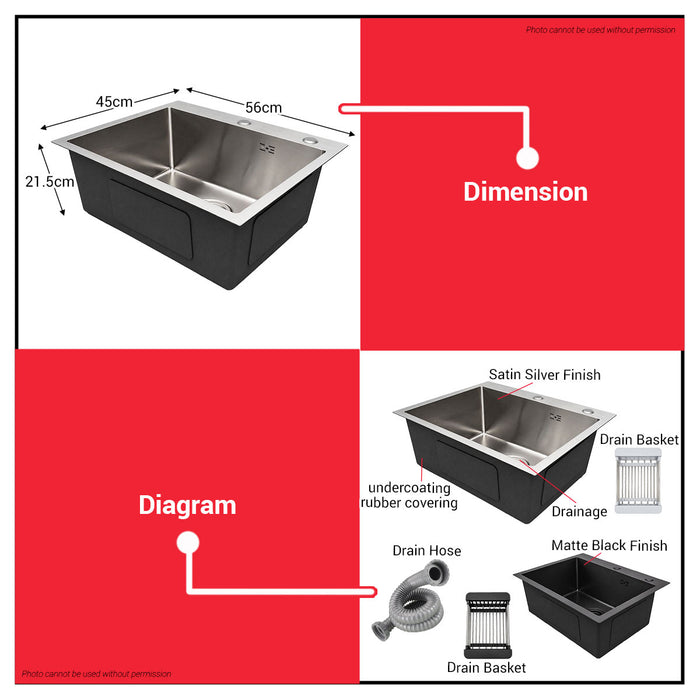 Buildmate x Pololock Single Stainless Steel Kitchen Hand Sink 22x18x8.5in Dual Mount Hand Sink Satin/Black PL22042-1/PL22042-2