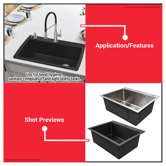 Buildmate x Pololock Single Stainless Steel Kitchen Hand Sink 22x18x8.5in Dual Mount Hand Sink Satin/Black PL22042-1/PL22042-2