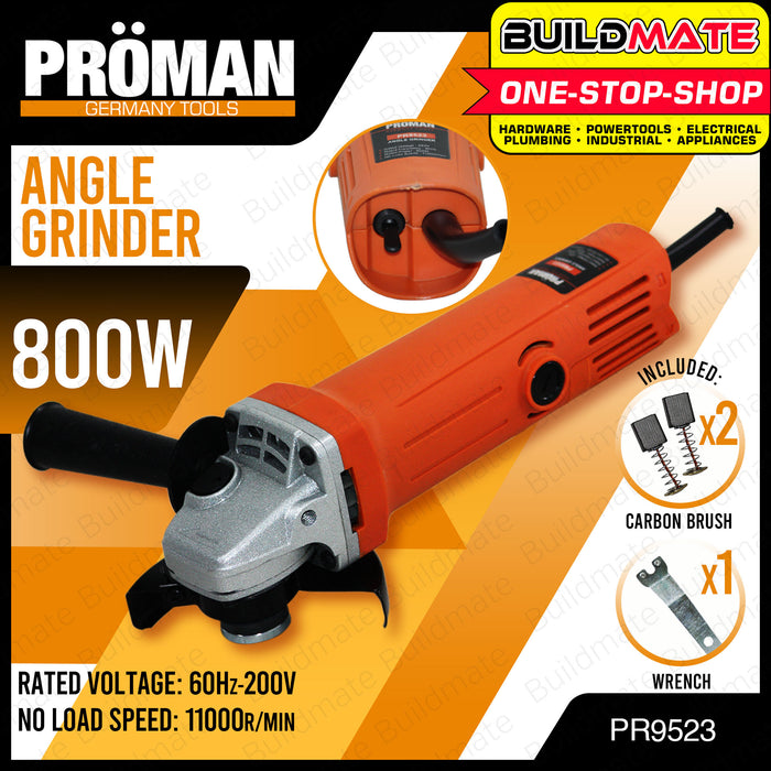 BUILDMATE Proman German Electric Angle Grinder 800W 100mm WITH BOX | WITHOUT BOX Electric Grinder Cutting Machine Grinding Wheels Quick Release For Cutting Wood, Metal, Stainless Steel Cutter Grinding Polishing Grinding PR9523