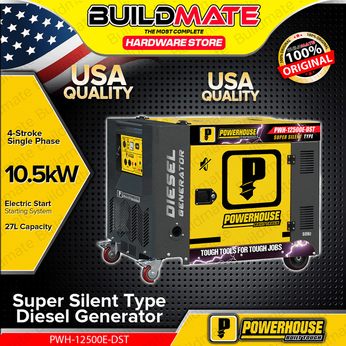 BUILDMATE Powerhouse Super Silent Type Diesel Generator 10.5kW With Battery for Electric Start Emergency Backup Power Quiet Generator PH-PWH-12500E-DST - PHI