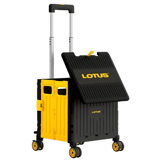 LOTUS Collapsible Trolley 45L Foldable Cart with Wheels & Sliding Lid ...