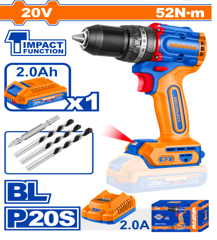 Buildmate x Wadfow 20V Cordless Impact Drill 52Nm Brushless WCDP5282 WCPT