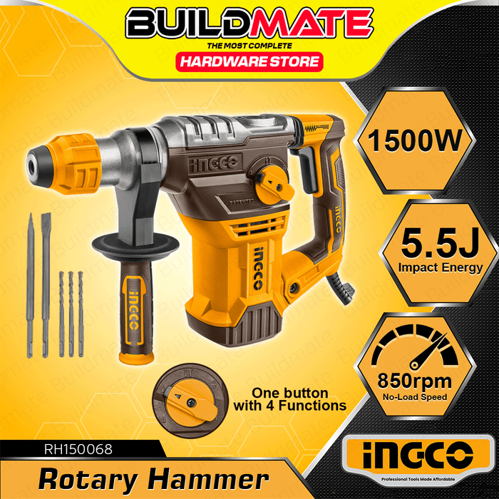 BUILDMATE Ingco Rotary Hammer Drill 1050W / 1500W SDS Plus Chuck Chipping Gun Jack Drilling Machine Electric Demolition Concrete Breaker Hammer - IPT