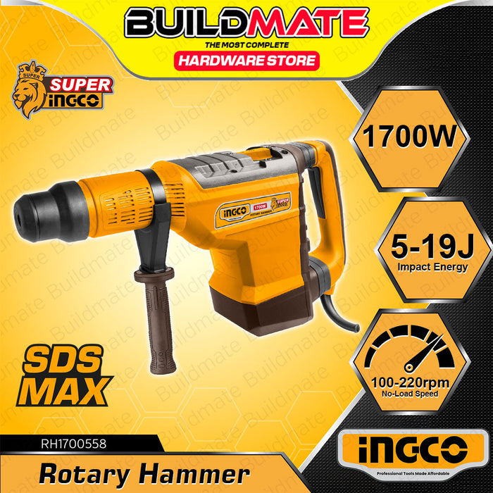 BUILDMATE Ingco Electric Rotary Hammer Drill 1500W / 1700W SDS Max Chuck Chipping Gun Jack Drilling Machine Demolition Concrete Breaker Hammer For Mining - IPT