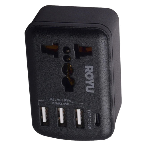 ROYU 250V Universal Adapter (International Outlet + 4 USB Port) - White and Black - REDPL127 REDPL127-B