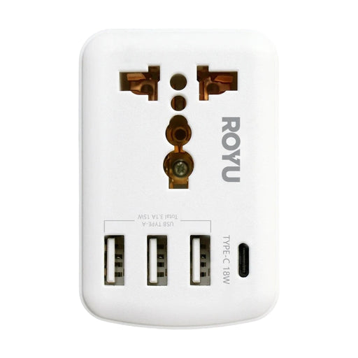ROYU 250V Universal Adapter (International Outlet + 4 USB Port) - White and Black - REDPL127 REDPL127-B