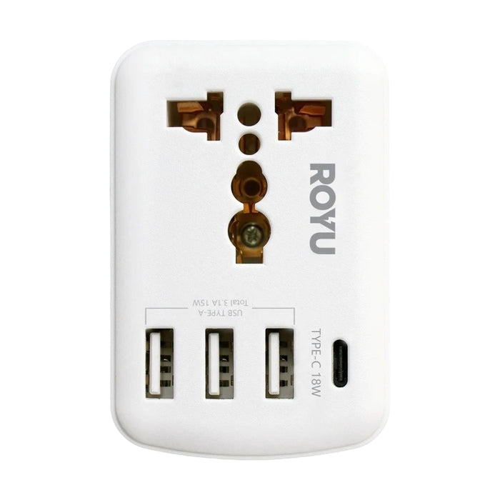 ROYU 250V Universal Adapter (International Outlet + 4 USB Port) - White and Black - REDPL127 REDPL127-B