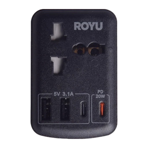 ROYU 250V Universal Adapter (International + Flat Pin Outlets + 4 USB Ports) - White and Black - REDPL128 REDPL128-B