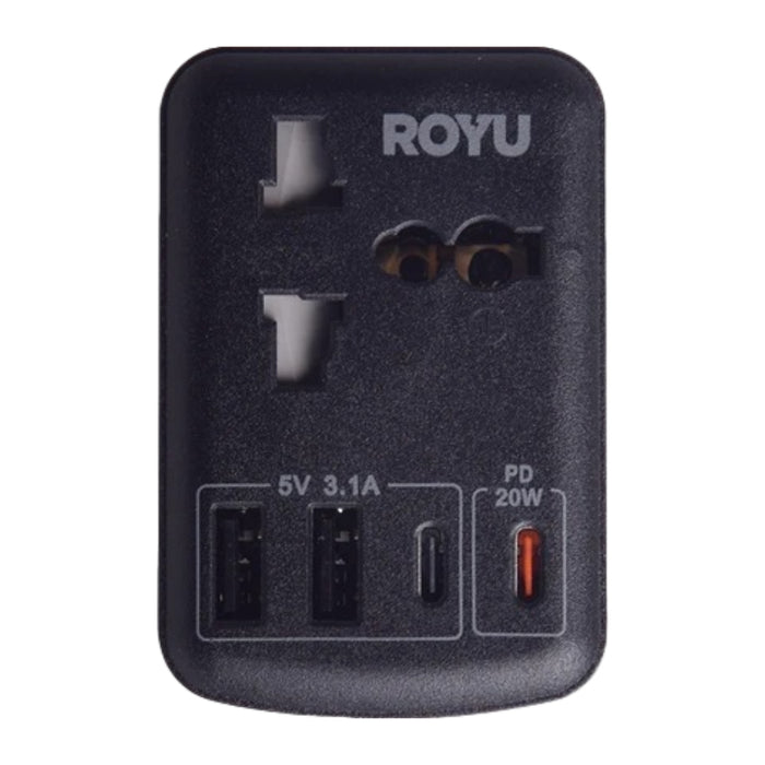 ROYU 250V Universal Adapter (International + Flat Pin Outlets + 4 USB Ports) - White and Black - REDPL128 REDPL128-B
