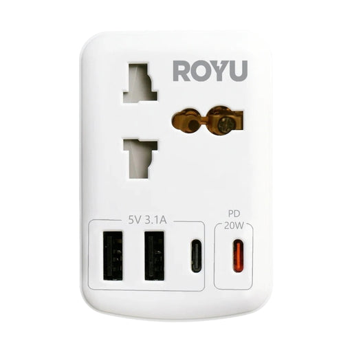 ROYU 250V Universal Adapter (International + Flat Pin Outlets + 4 USB Ports) - White and Black - REDPL128 REDPL128-B