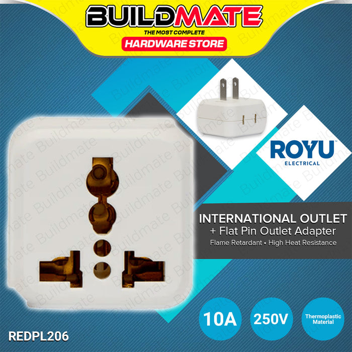 BUILDMATE Royu International Outlet + 2 Flat Pin Outlet Adapter White ...