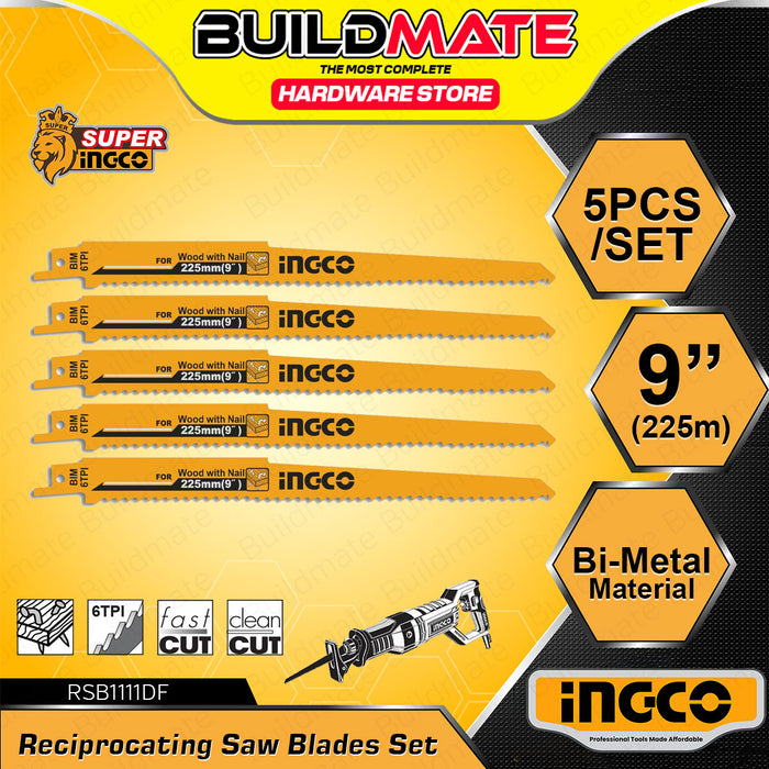 BUILDMATE Ingco Reciprocating Saw Blades Set 5pcs / 10pcs Bi-Metal Wood and Metal Heavy Duty Cutting Blade Kit - IHT